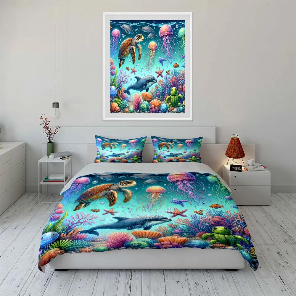 "Underwater World Decor Set" Multiple sizes kid's and adults' bedroom Exquisite 3PC bedding set gift