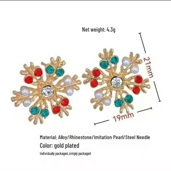 Boucles d'oreilles flocon de neige en strass colorés: Design Unique pour les Cadeaux de Fête des Femmes
