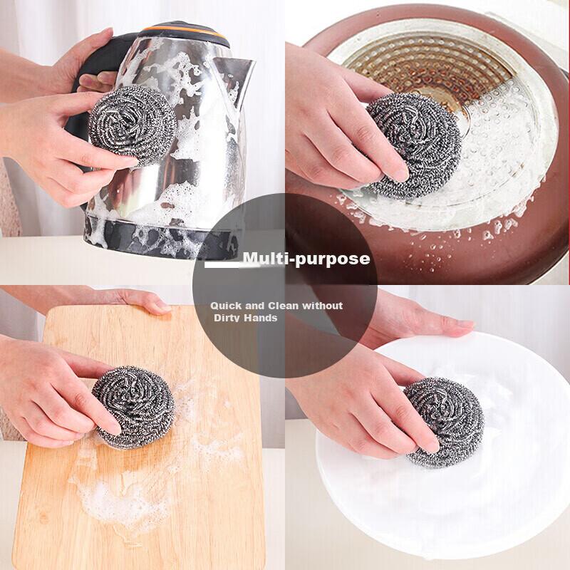CHAHUA Steel Wool Scrubber, Pack of 10, Pot Cleaning Tool, Stainless Steel Non-Shedding Cleaning Ball, Iron Wire Ball for Washing Dishes And Pots