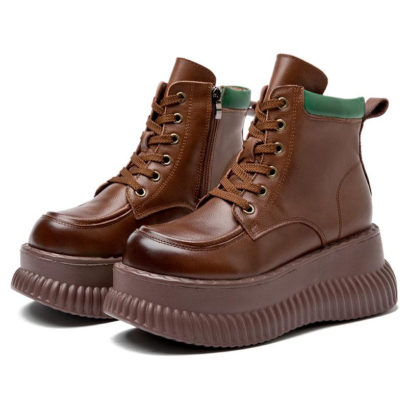 

Fashion GKTINOO Genuine Leather Thick Sole Lightweight Boots 2025 Autumn Winter New Vintage Versatile Lace Up Cowhide Short Boots 40