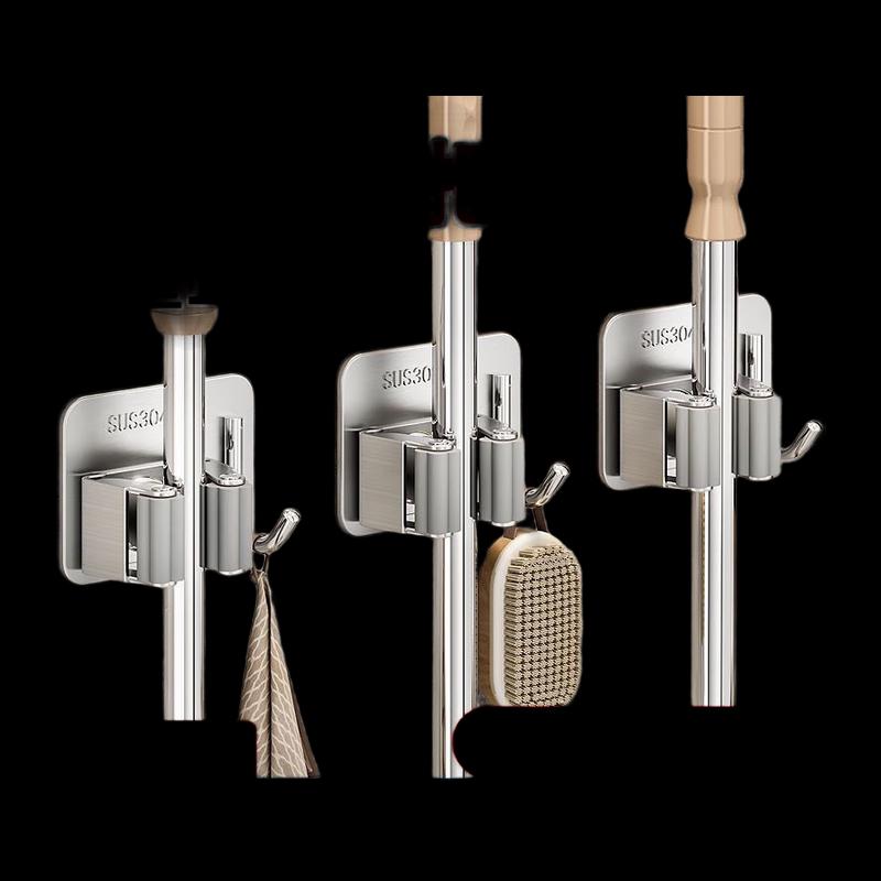 

Punch-Free Wall Mop and Broom Holder with Hooks