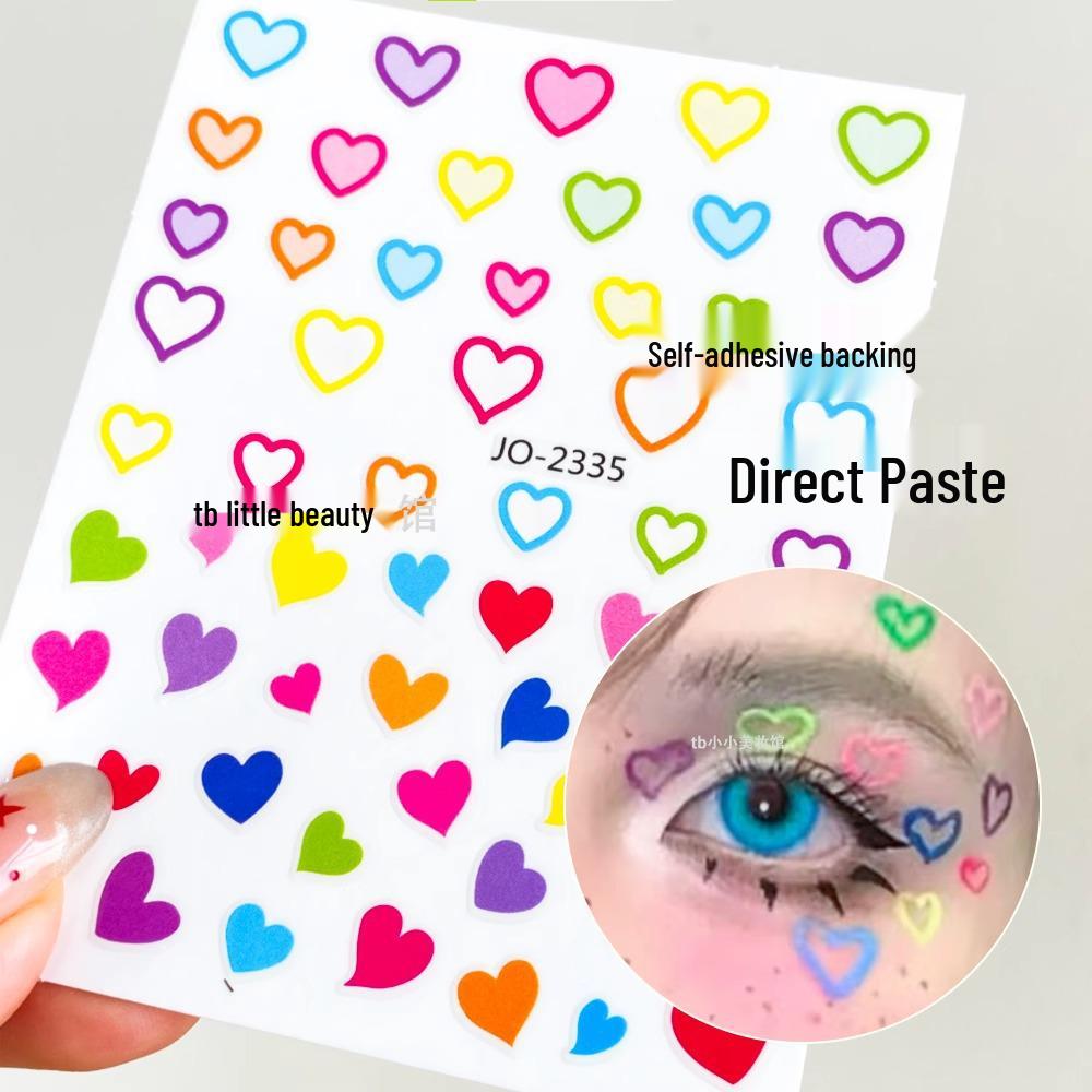Dopamine Makeup Heart Stickers: Colorful Face & Nail Decorations for Festivals