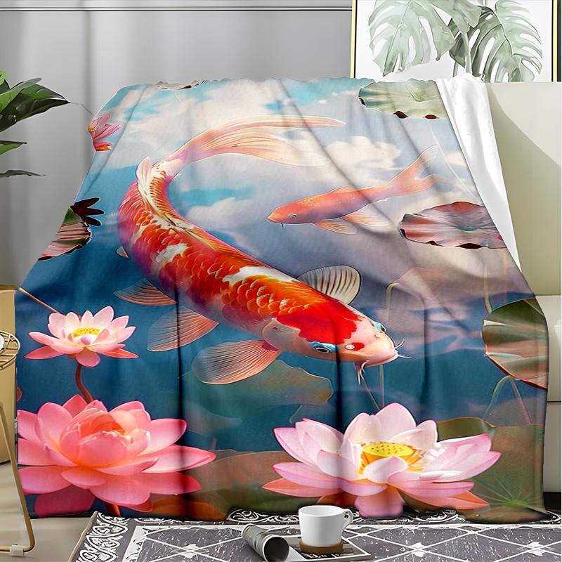 Koi-Fisch Lotus Fleecedecke, Glückskarpfen Überwurf