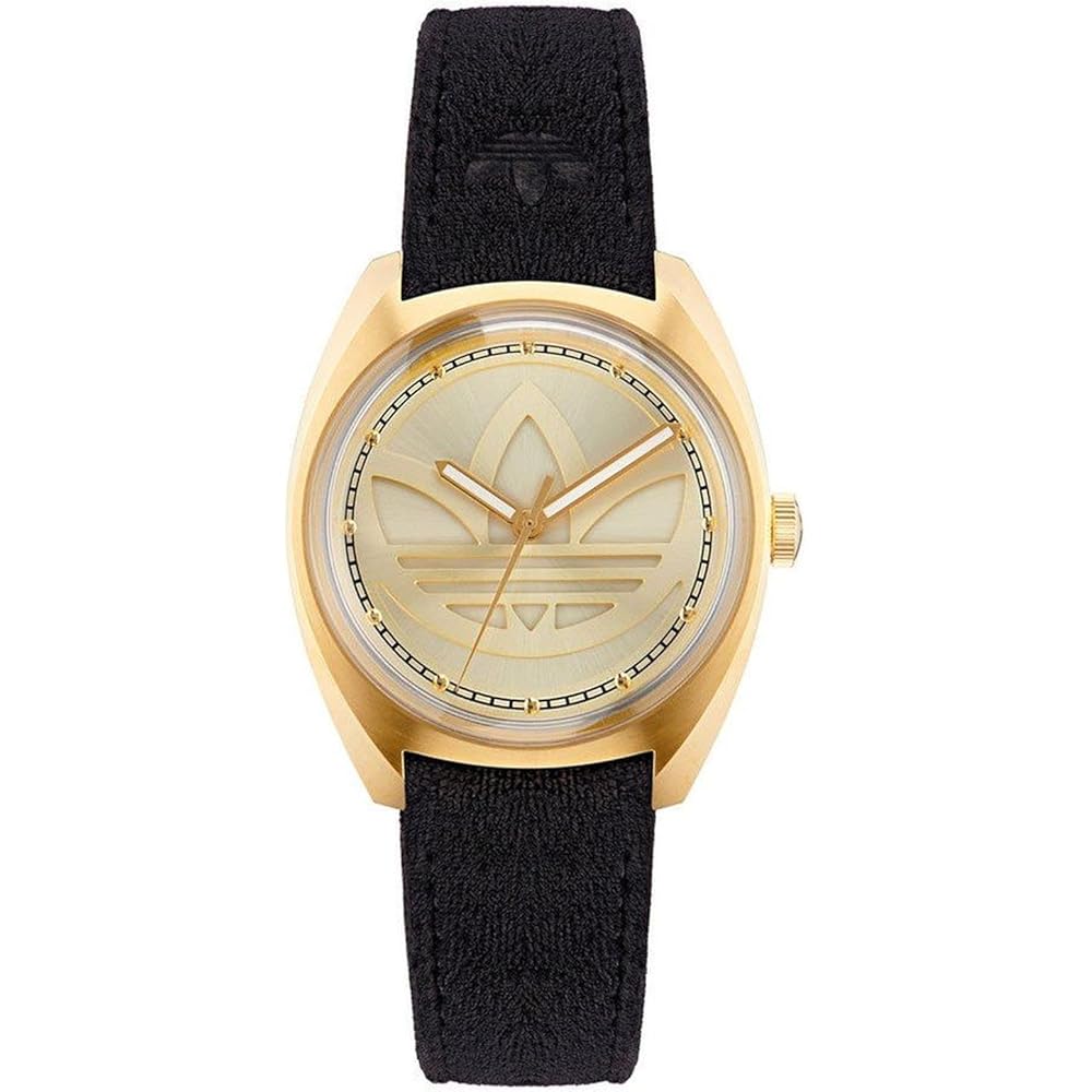 Adidas Originals Unisex Fashion Watch Quartz 5 ATM Water Resistant Mineral Glass Gold Dial AOFH22513