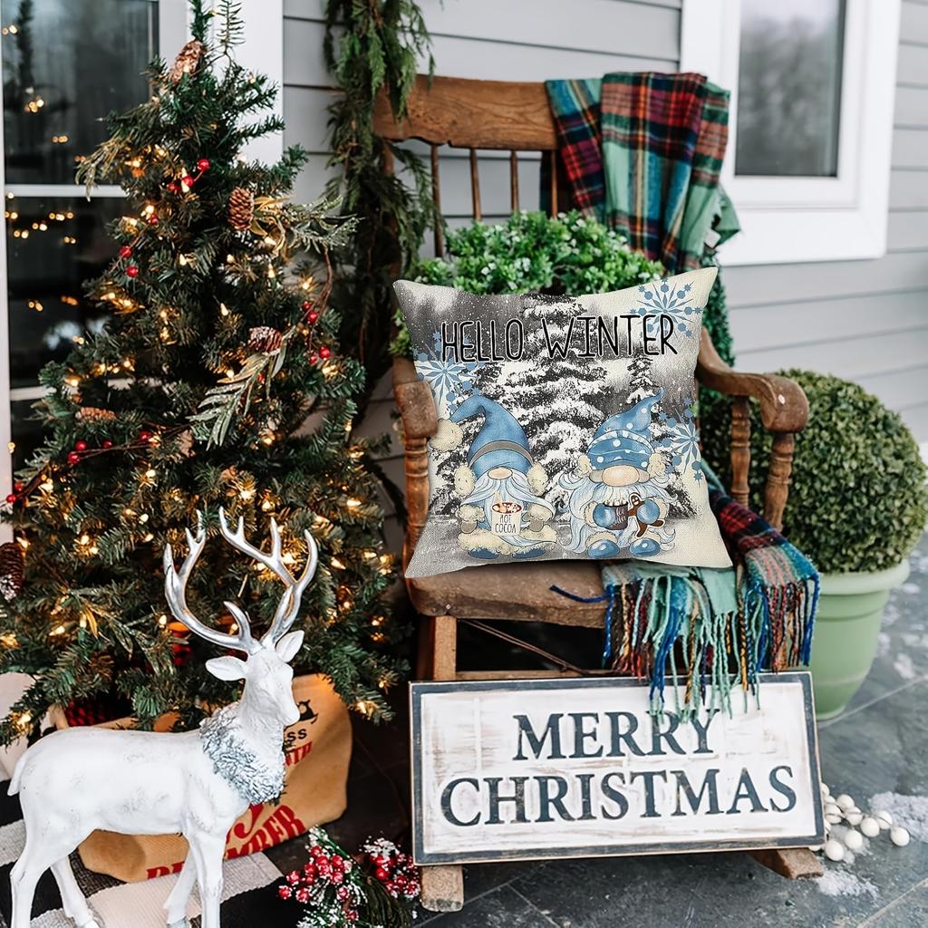 Christmas Pillowcases: Santa, Snow, Winter Gnome & Snowman Designs Sofa Bed Cushion Cover, New Year Home Decoration