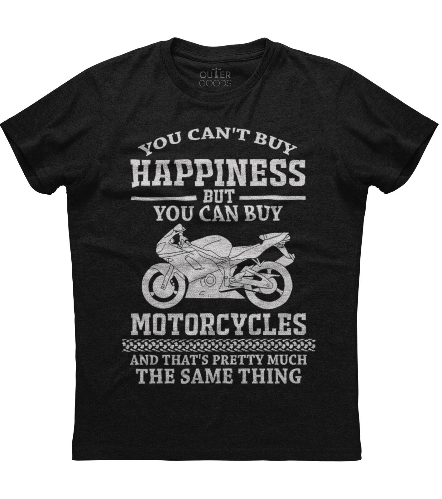 Can t Buy Happiness Can Buy Motorcycles Mens Short Sleeve Cotton Black T-shirt 4XL