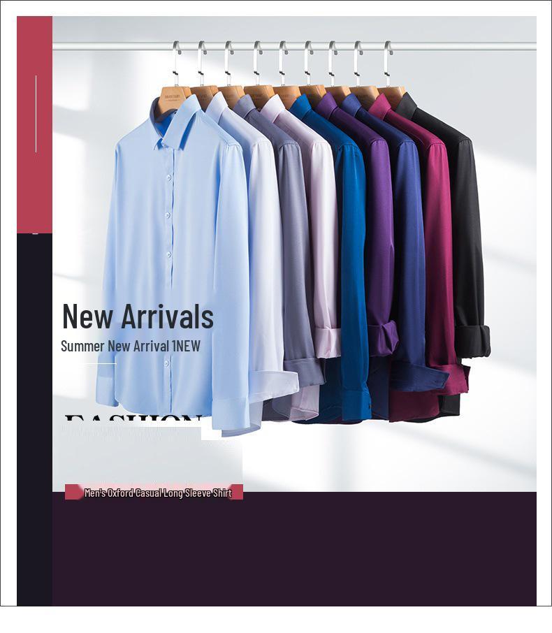 Men's 2025 Non-Iron Plus Size White Korean Style Business Casual Slim Fit Long Sleeve Shirt