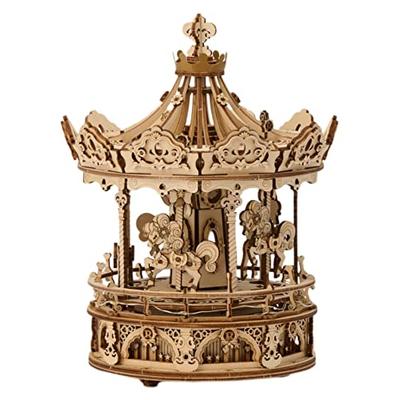 Tsukurundesu® 3D Moving Wooden Puzzle with LED and Music Box (Pony Carousel) with Japanese Instructions