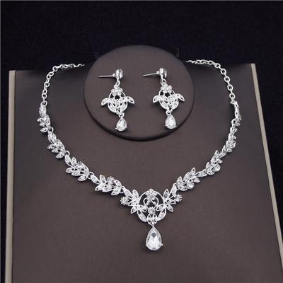 Luxury Flower Crystal Bridal Jewelry Sets for Women Wedding Dress Earrings Bride Necklace Sets Costume Accessories
