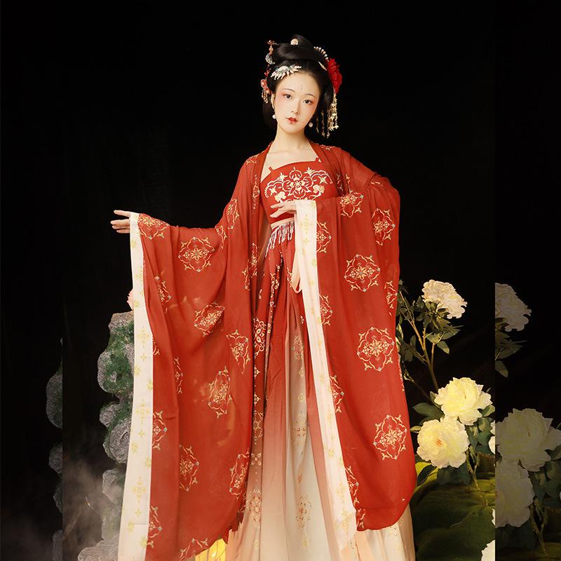 Hanfu Donna Nuovo Dinastia Tang Primavera Autunno Estate Gonna Ricamata Camicia a Manica Larga Abito Antico