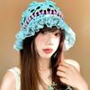 Summer Beads Knitted Hat Hollow Weave Basin Caps Sweet Crochet Bucket Hat  Ladies