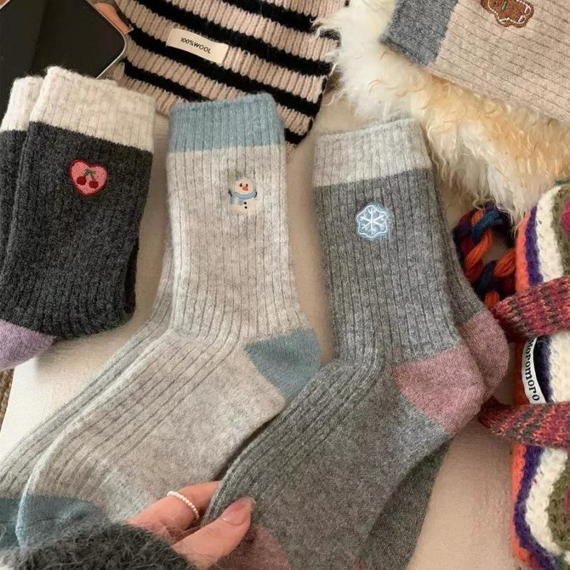 Christmas Wool Socks, Socks, Seasonal Thickened, Warm And Cute, Embroidered Snowflake Sky Stockings