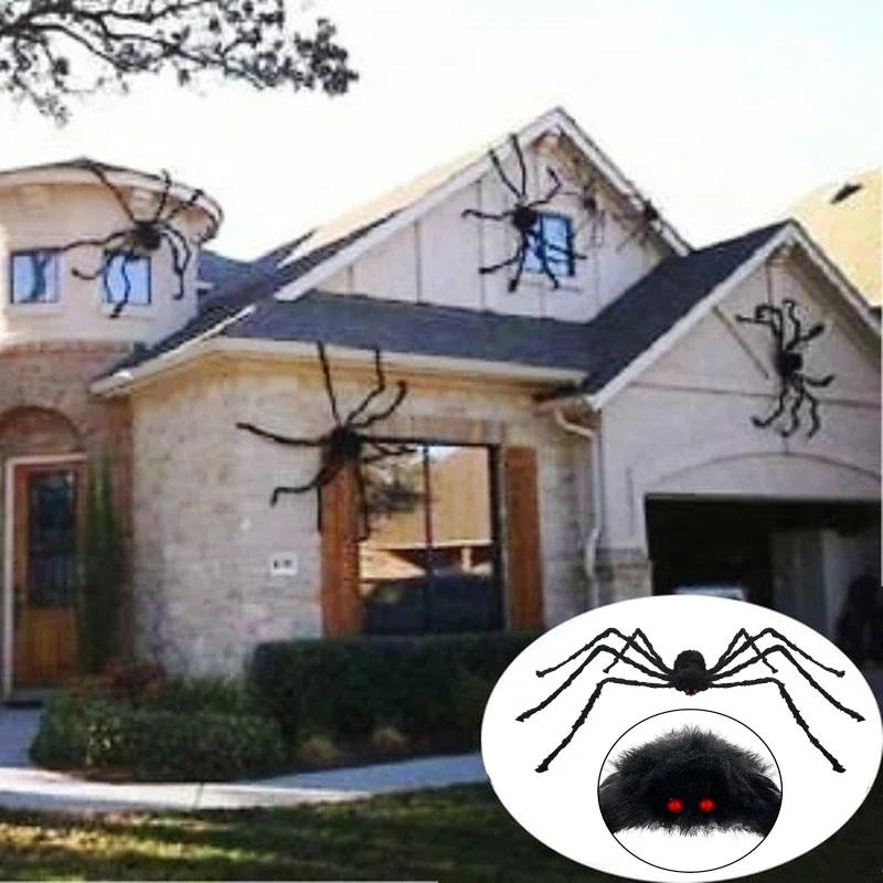 Riesige Halloween-Spinnen-Dekorationen Realistische Gruselige Spinne Halloween-Deko Künstliche Requisiten für Innen Außen Rasen Hof Party