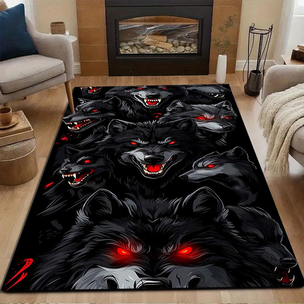 Fierce Wolves with Red Eyes Patterned Carpet, Non Slip Mat Suitable for Living Room and Bedroom Sofas