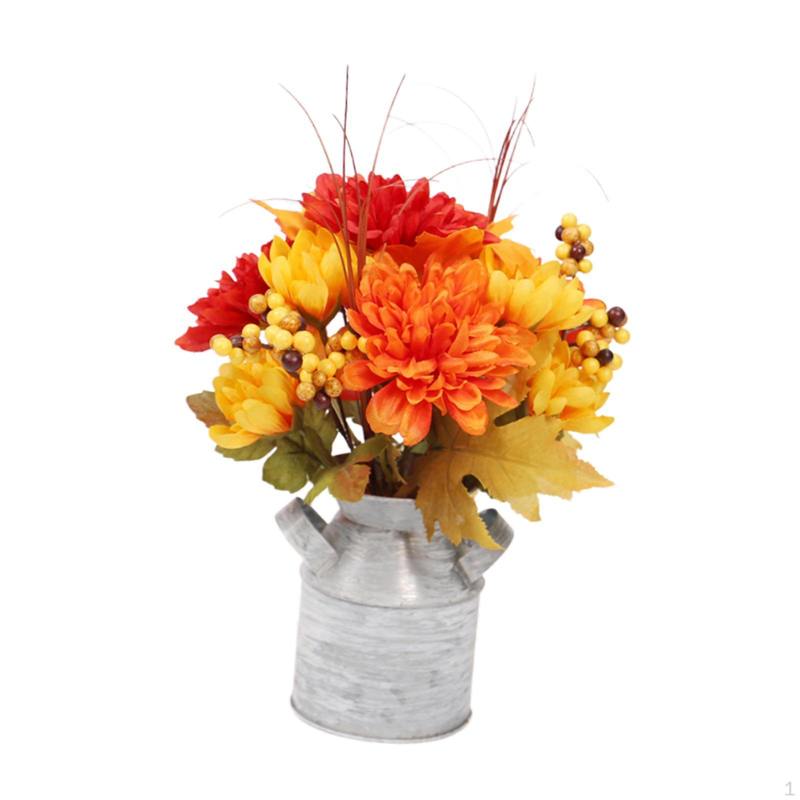 

Artificial Autumn Flower Potted Iron Arrangement Fake Seasonal Flowers PP Maintenance- Style C