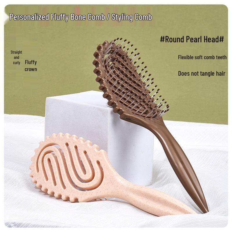 Hollow Massage Bounce Comb with Boar Bristles for Fluffy Curly Styling