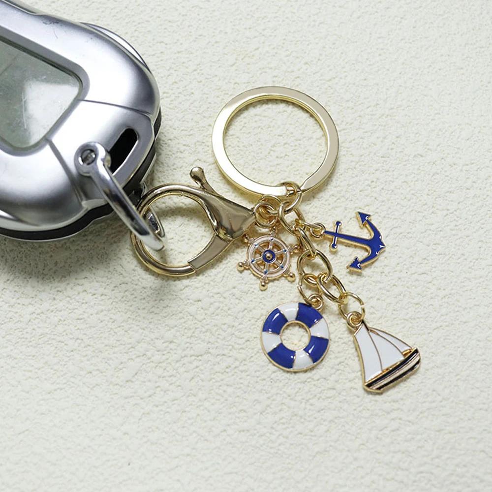 Mini Metal Sailboat Lighthouse Life Buoy Pendant Enamel Anchor Key Holder Backpack Decor Marine Worker'S Souvenir Gift Bag Charm