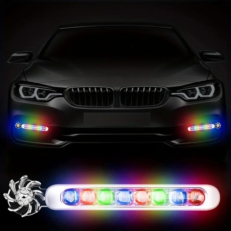 2 pezzi Auto ad Energia Eolica Luce Diurna a LED Illuminazione Ausiliaria Lampada a Ventola Rotante Fari Diurni per Automobili Decorativi