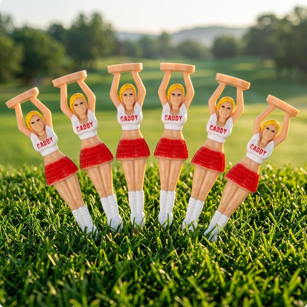 6 Pieces Cheerleader Golf Tee | Compact 7cm Size, with Figure