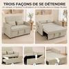 Convertible 2 Seater Sofa 3 In 1 Chenille Sofa Bed 125 Cm With Adjustable Backrest Wide Seat 2 Pillows Cream