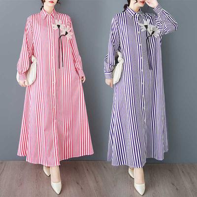 Light Striped Shirt Dress Is A Versatile Loose Large-sized
