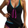 Color Block Ribbed Tank Top High Waist Two Piece Bikini Set Fashion Elegant Summer Wear