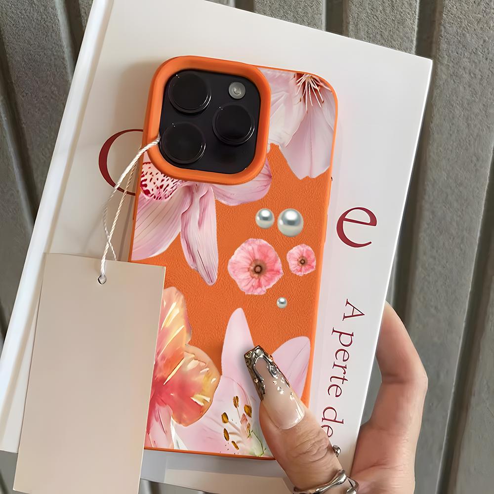 Cute Pearl Pink Floral Lychee Soft Phone Case For iPhone 11 12 13 14 15 16 17 Pro Max 15 14 Plus 17 Air X Xs XR Silicone Cover