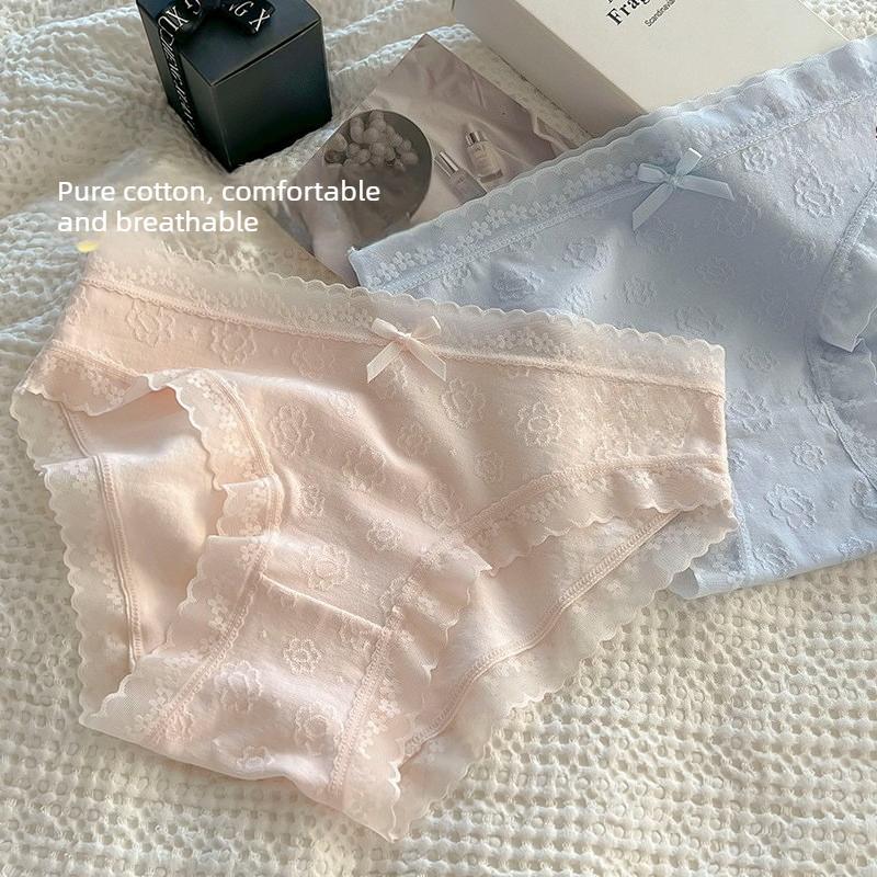 Ladies Spring and Autumn Simple Lace Pure Cotton Antibacterial Crotch Waist No Trace Briefs