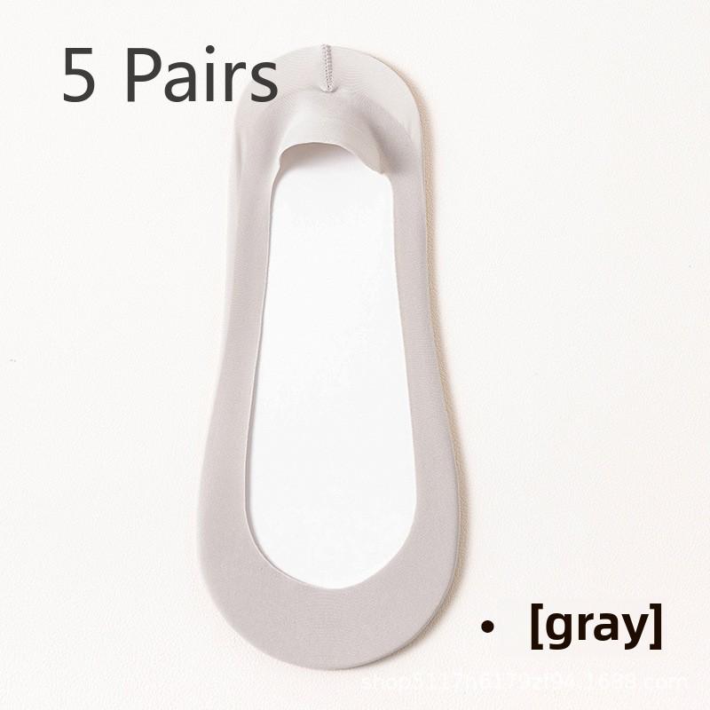 5 Pairs of Women's Summer Solid Color All Over Cotton Sole Invisible Shallow Mouth Boat Socks