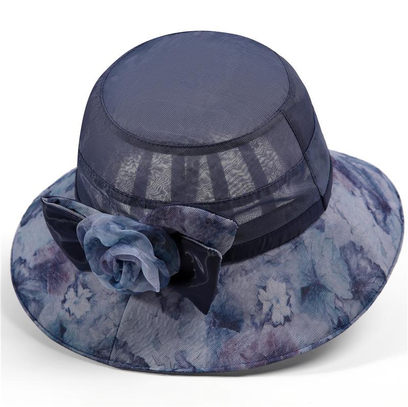 Elegant Begonia Print Organza Derby Hat - Lightweight Sun Bucket Hat for Women's Outdoor Travel and Beach - Perfect Mother's Day Gift
