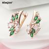 SIMJOO Rose Gold Fashion Sweet Fresh Floral Green Zircon Earrings for Ladies