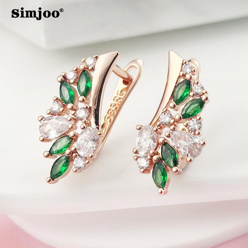 SIMJOO Rose Gold Fashion Sweet Fresh Floral Green Zircon Earrings for Ladies