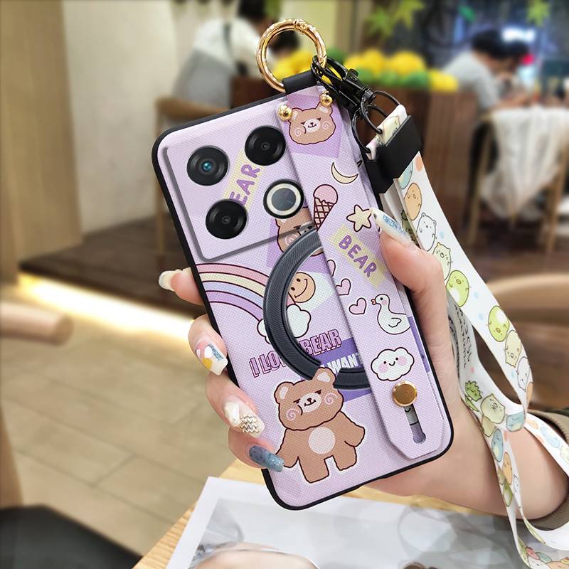 Cute Silicone Phone Case For infinix GT 20 Pro/X6871 Phone Holder Lanyard Durable Ring Back Cover Fashion Design Cartoon
