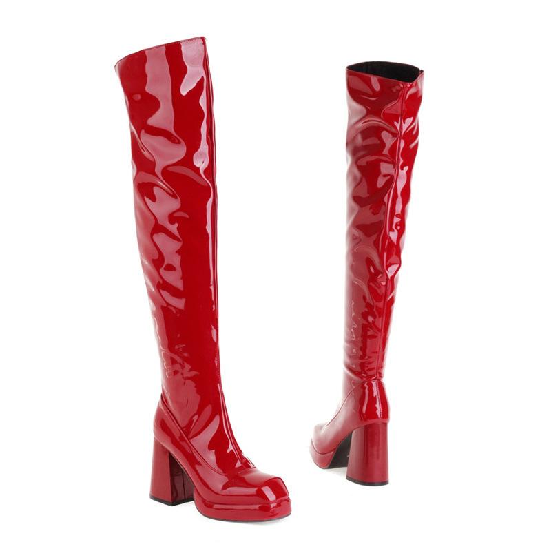 2026 New Fashionable Thick Bottom High Heels 32-48 Size Painted Knee Over Women's Boots Trend