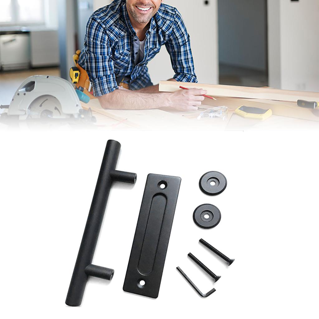 Sliding Barn Door Handle Carbon Steel 4.8mm Thick Double Sided Barn Door Push Pull Handle Black