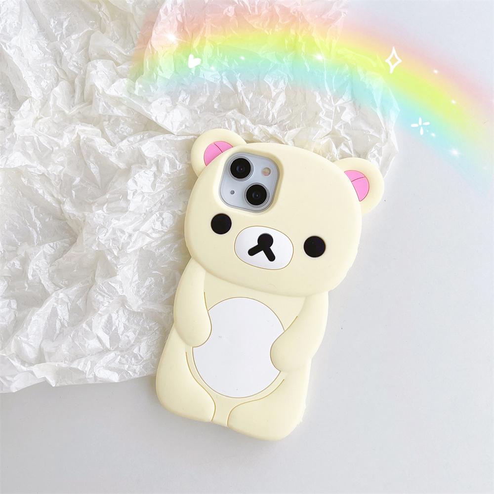 

Милый мультяшный 3D чехол Rilakkuma для iPhone 16 15 14 13 12 11 Pro X XS Max XR 6 7 8 Plus Мягкий силиконовый чехол iPhone 11 бежевый