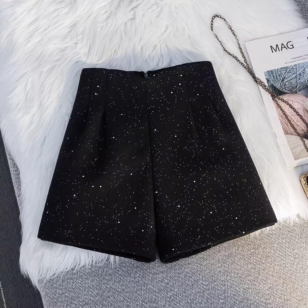

Women s Winter Wide-Leg High Waist Woolen A-Line Shiny Booty Shorts Small