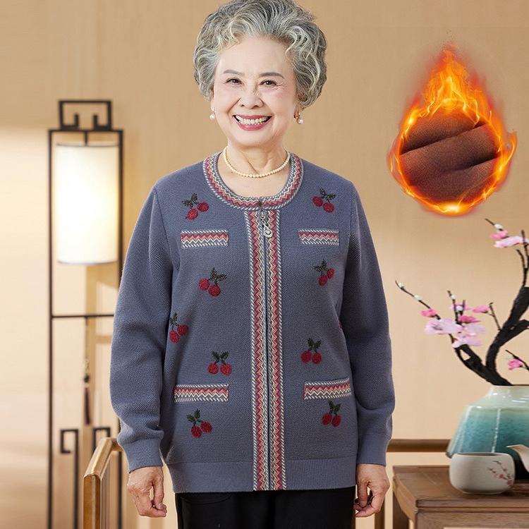 New Middle-aged and Elderly Spring and Autumn Thin Cardigan Middle-aged Suit Mother Sweater Autumn Dress Really Two-piece Sweater