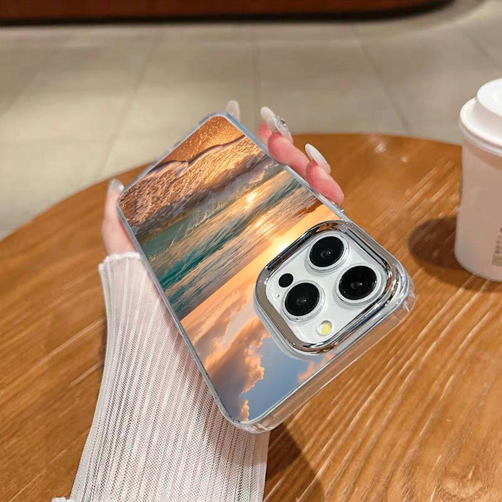 Summer Beach Scene At Sunset On Sea Palm Tree Clear Phone Case For Iphone 17 16 15 14 13 12 11 Pro Max Xr Air Plus Silicone Cov