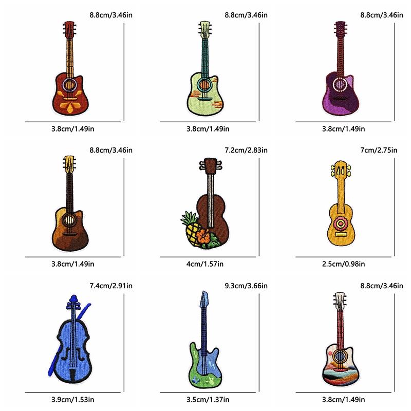 10pcs Wholesale New Art Wind Electric Guitar Embroidery Patches Diy Creative Cartoon Iron On Patches For Clothing Jackets Decor 