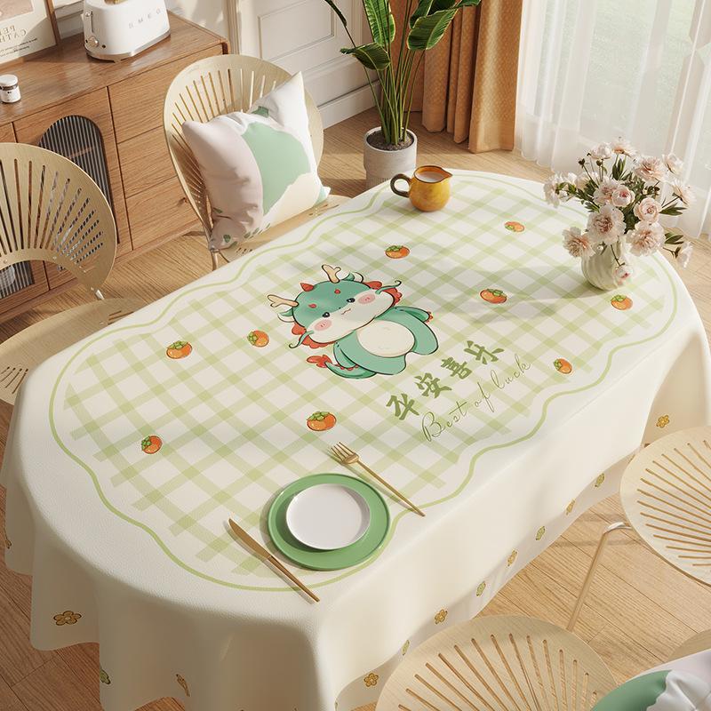 Year Of The Dragon Internet Celebrity Tablecloth Waterproof, Oil-Proof, Anti-Scalding, Leave-In Cartoon Dining Table Cloth, Tablecloth Thickened