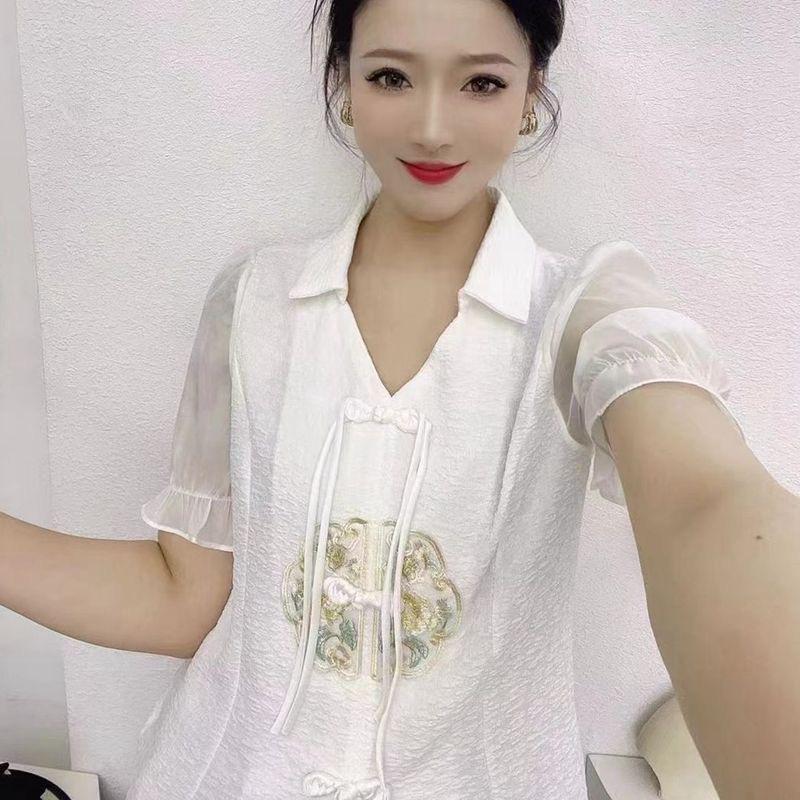 

Spring/Summer Women s Chinese-Style Frog Button Embroidered Slim Top XL (110-120 jin) чёрный