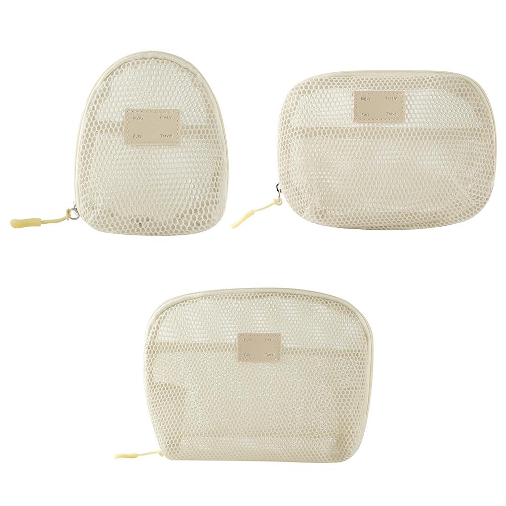 3-Piece Mesh Makeup Bag Travel Grooming Storage Large Capacity Lipstick Miscellaneous Bag for Organizing Personal Care Items