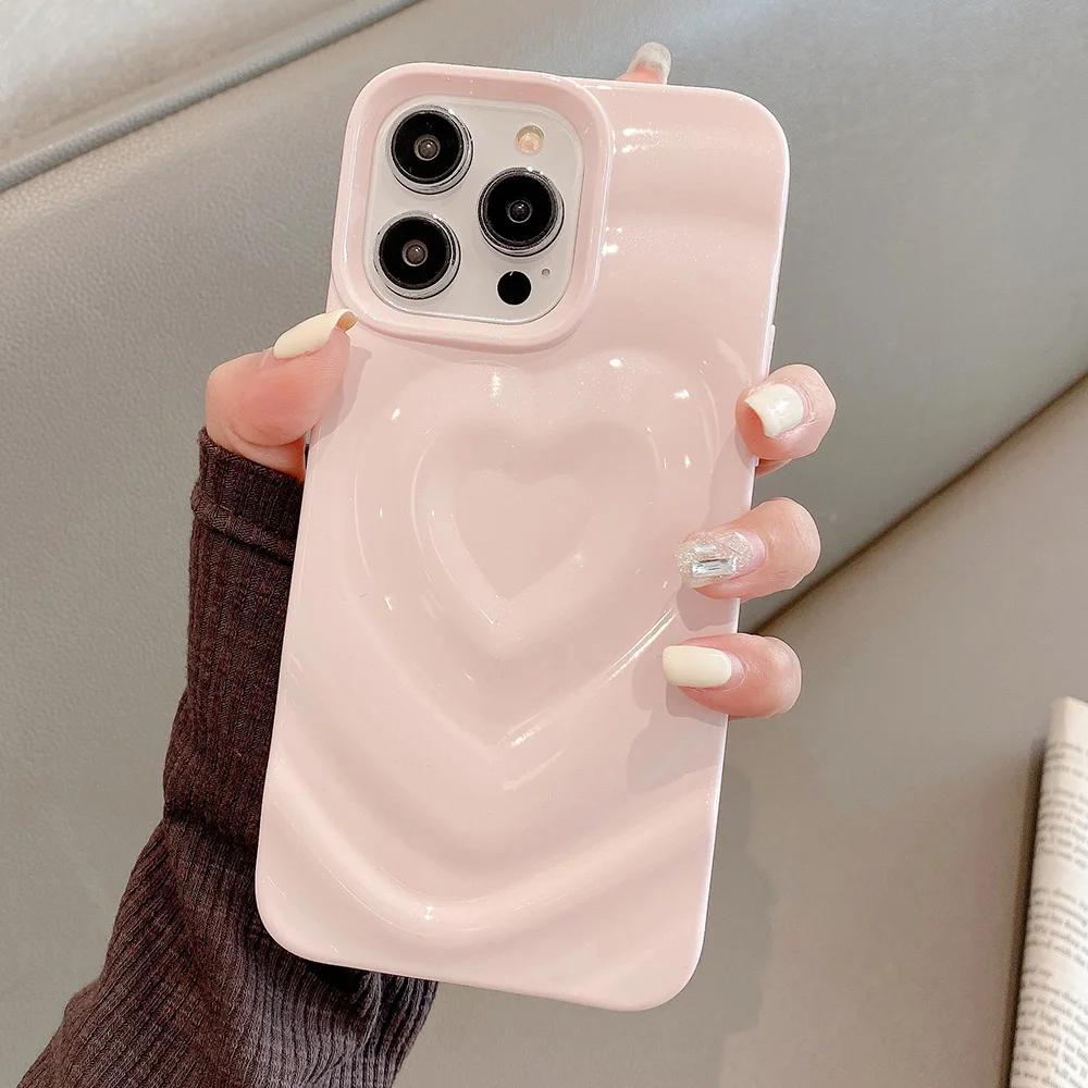 Bling Love Heart Pattern Phone Case For iPhone 16 16E 15 14 13 12 Pro Max 11 Luxury Smooth Shockproof Bumper Back Cover Coque
