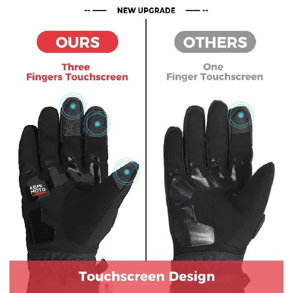 KEMiMOTO Zimní motocyklové rukavice CE Ochranné Černé Guantes Moto Invierno Teplé Rukavice pro dotykovou obrazovku Vodotěsné Větruodolné