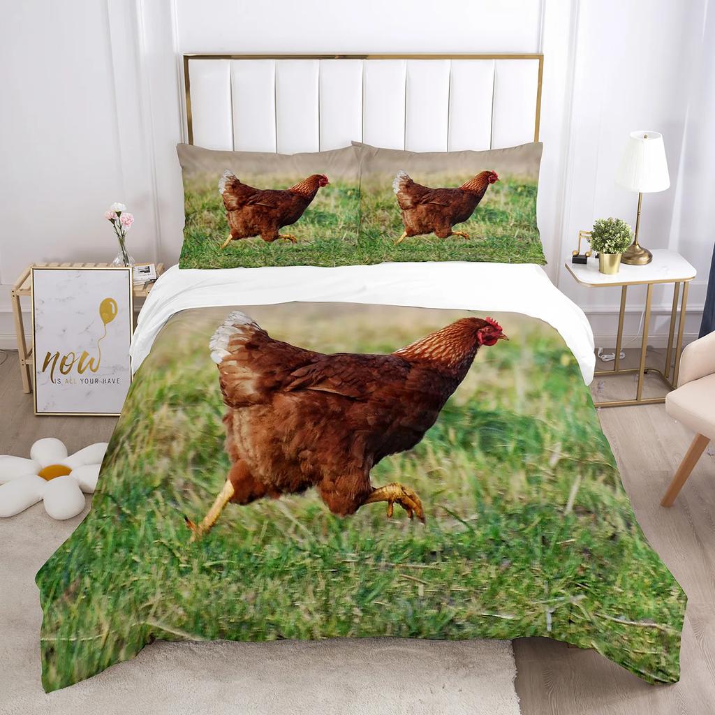 Chicken Duvet Cover Set Cool Animal Pattern Comforter Cover Funny Chicken Pattern Bedding Set Microfiber Wildlife Quilt Cover