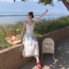 Fresh and Sweet White Suspender Dress, Summer New Temperament Long Dress, French Waist Holiday Dress