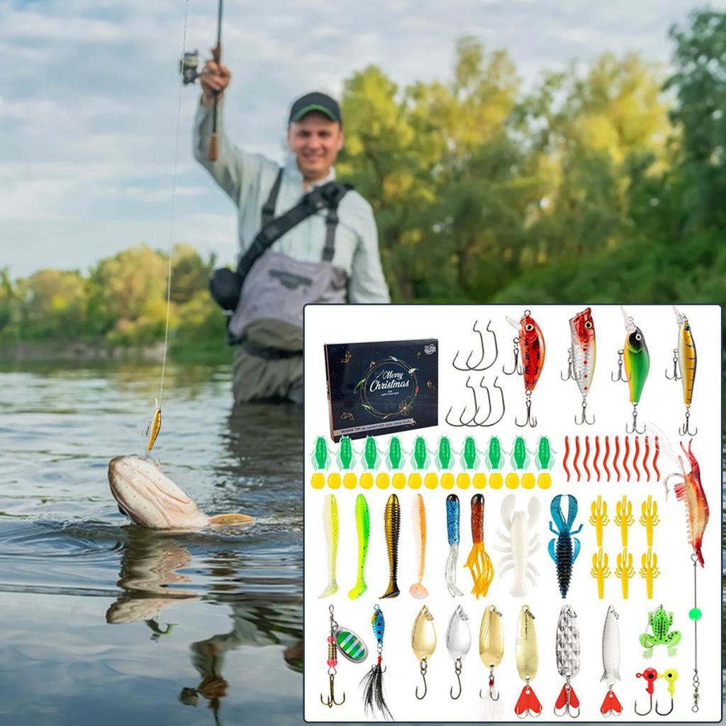 Fishing Christmas Calendar 24 Days Fishing Lures Set Realistic Lures Baits For Anglers Men Boys Teen Nearshore Rivers Lakes