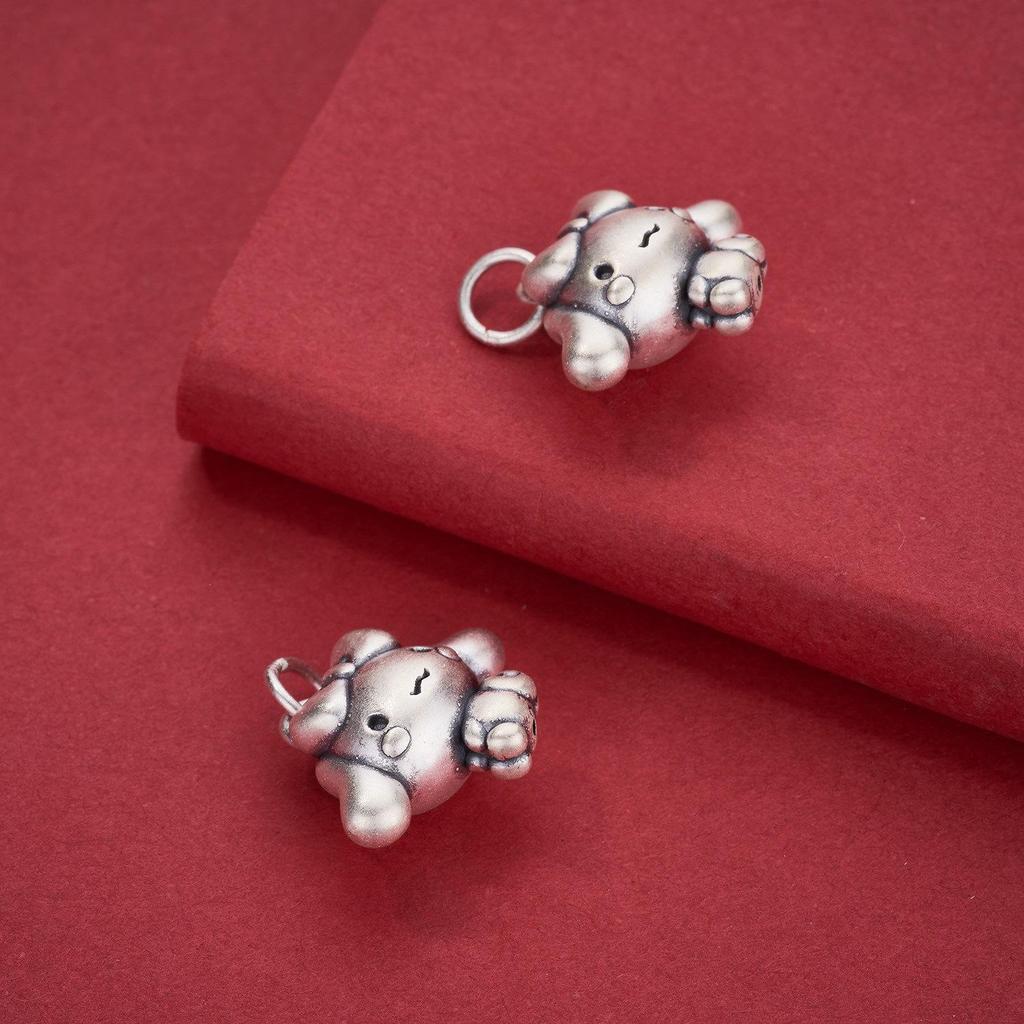 3D Sterling Silver Jade Rabbit Dog Pendant Charm for DIY Jewelry Accessories