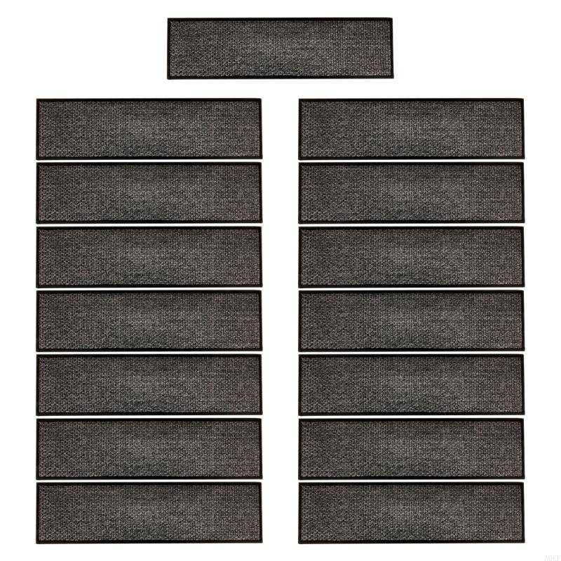 

15 Piece Faux Linen Stair Treads Carpets with Rubber Backing Machine Washable A0KF